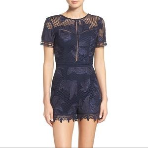 EUC Adelyn Rae | Illusion Lace Romper Navy Blue Medium